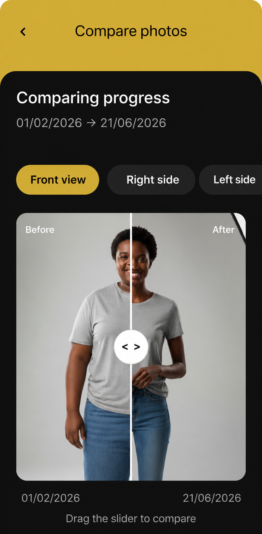 Before and after photo comparison slider